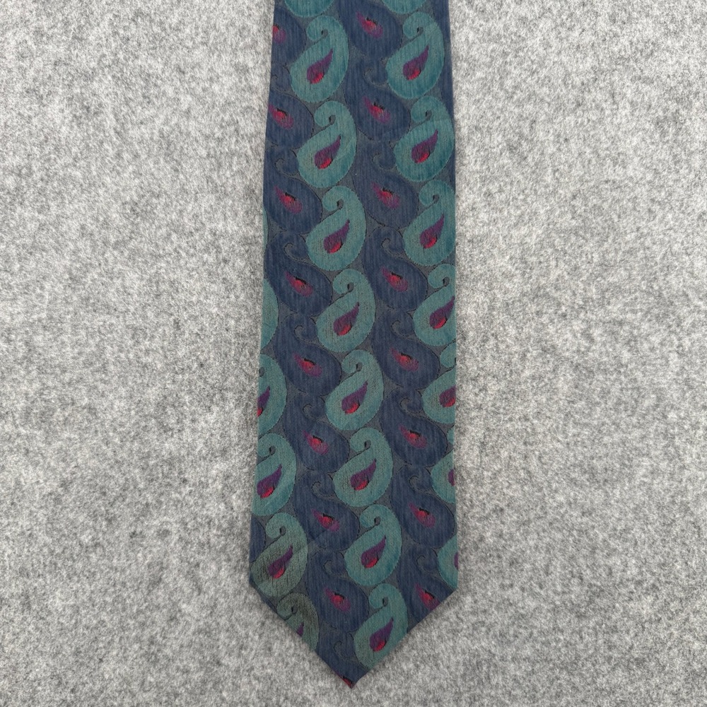 Mallory & Church London Silk Tie Mens Blue Teal Magenta Paisley Wide Necktie